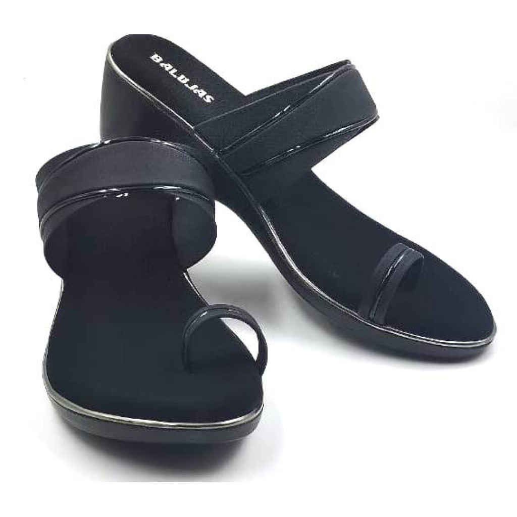 10795 : Balujas Black Wedge Heel Ladies Slipper