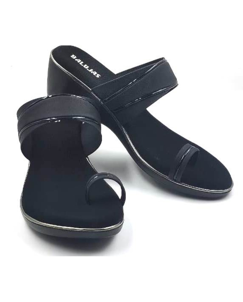 10795 : Balujas Black Wedge Heel Ladies Slipper
