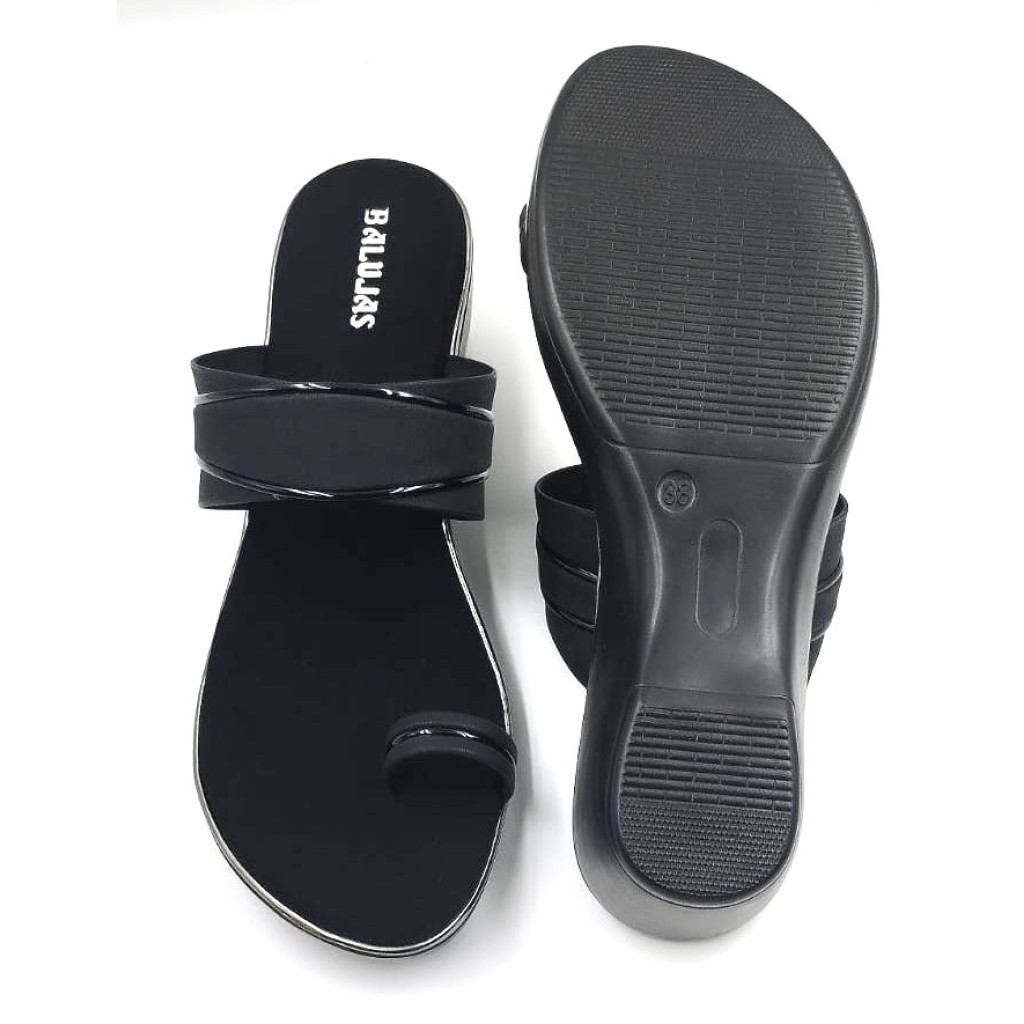 10795 : Balujas Black Wedge Heel Ladies Slipper