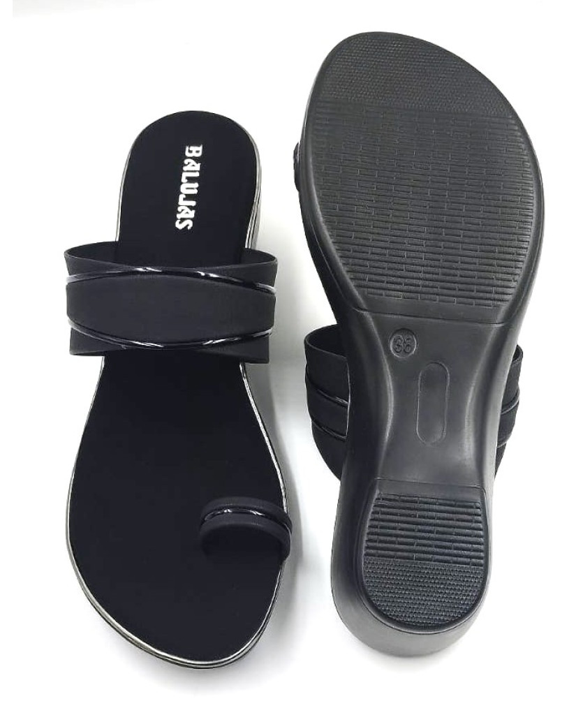 10795 : Balujas Black Wedge Heel Ladies Slipper