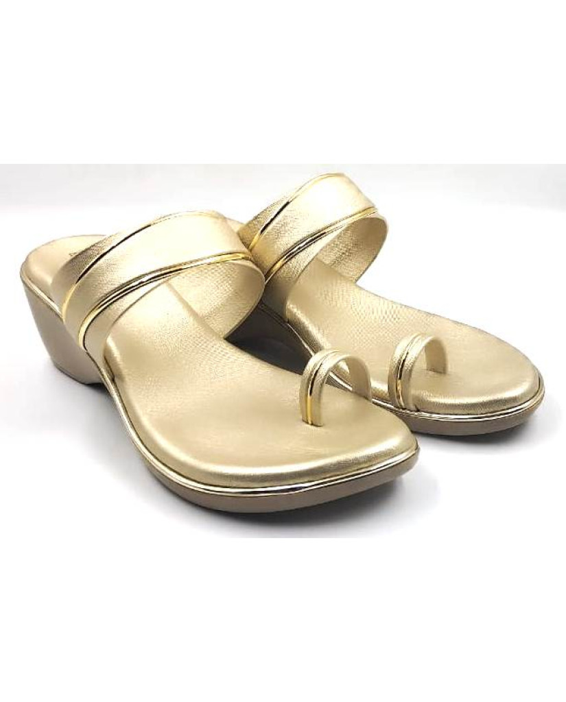 10795 : Balujas Gold Wedge Heel Ladies Slipper