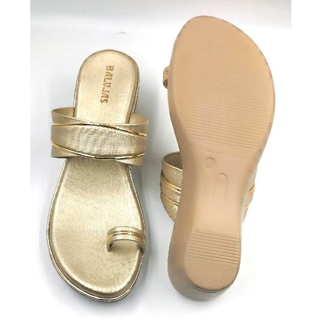 10795 : Balujas Gold Wedge Heel Ladies Slipper