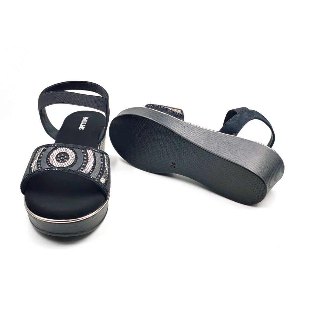 11871: Balujas Black Wedge Heel Sandal