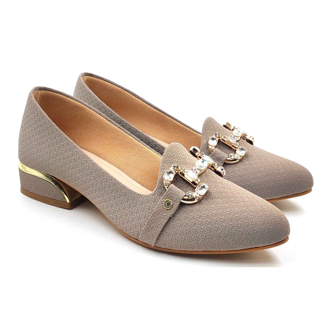 A-329: Balujas Women Grey Block Heel Bellies