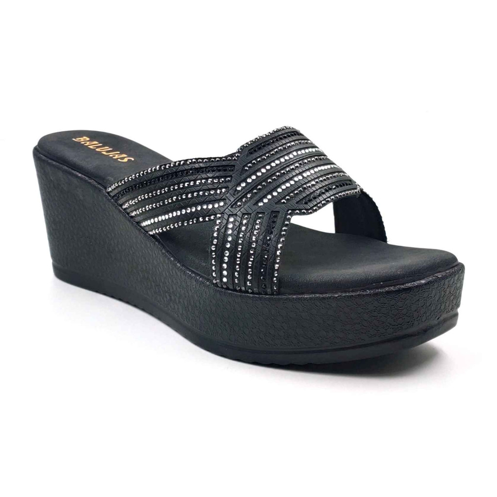 917: Balujas Black Wedge Heel Ladies Slipper