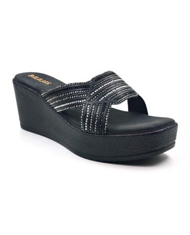 917: Balujas Black Wedge Heel Ladies Slipper