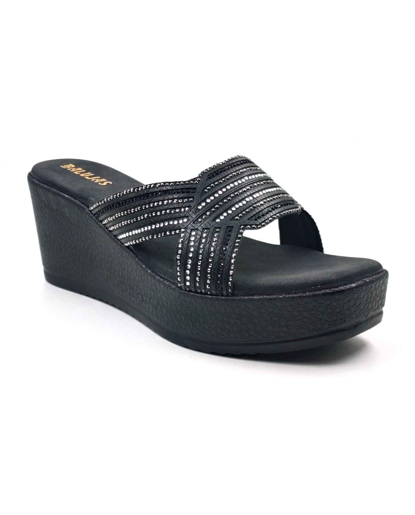 917: Balujas Black Wedge Heel Ladies Slipper