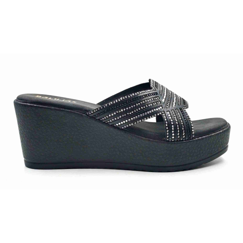 917: Balujas Black Wedge Heel Ladies Slipper