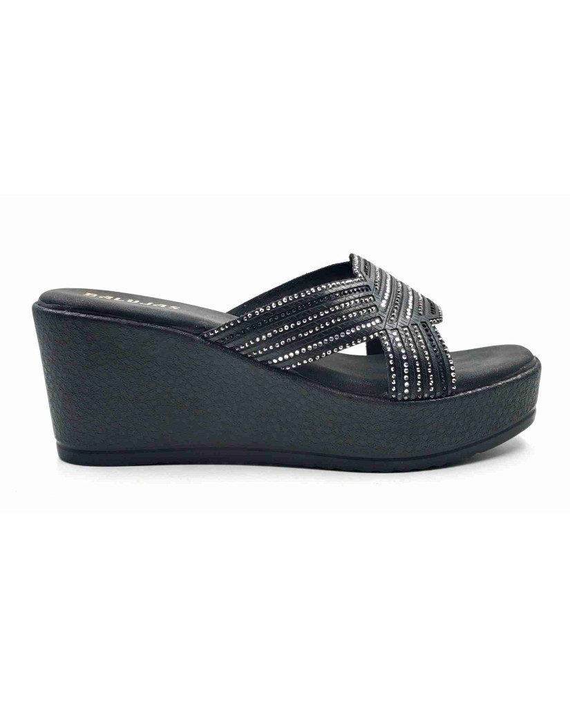 917: Balujas Black Wedge Heel Ladies Slipper