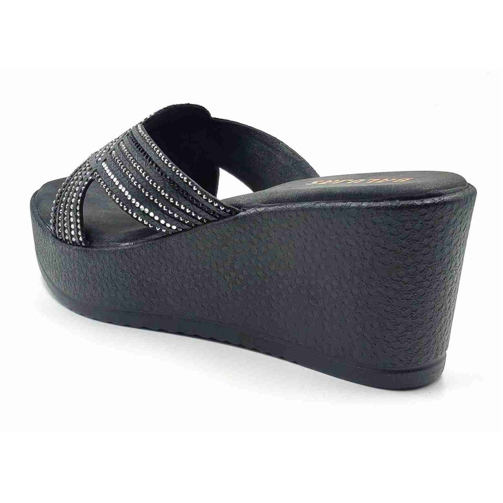 917: Balujas Black Wedge Heel Ladies Slipper