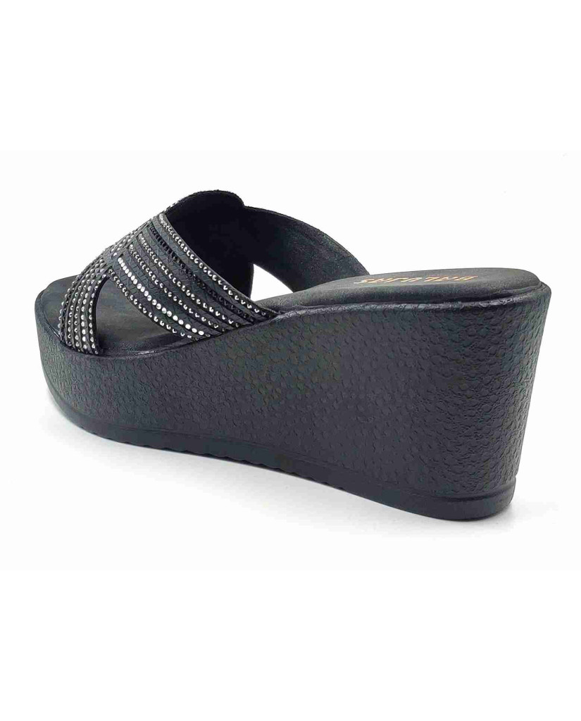 917: Balujas Black Wedge Heel Ladies Slipper