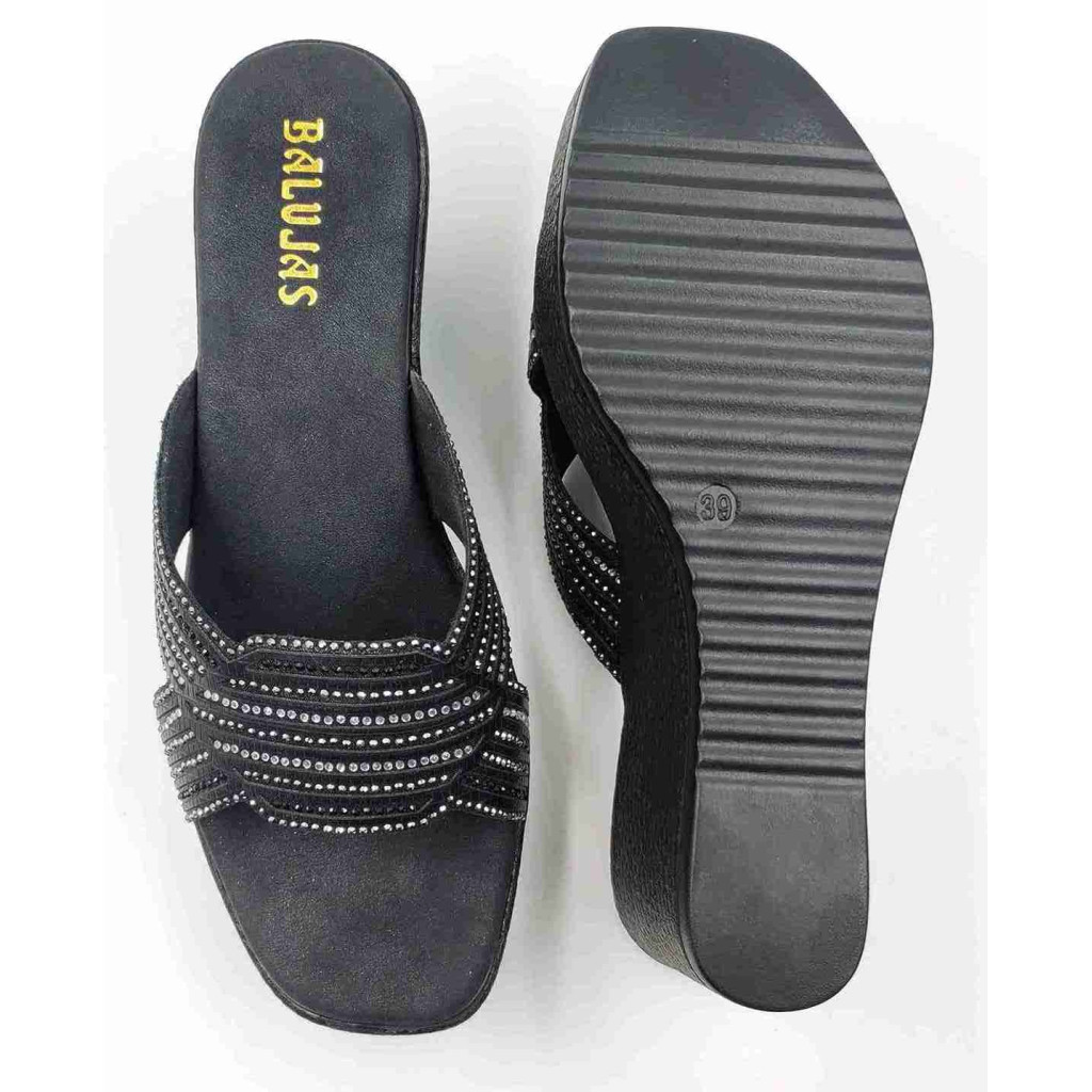917: Balujas Black Wedge Heel Ladies Slipper