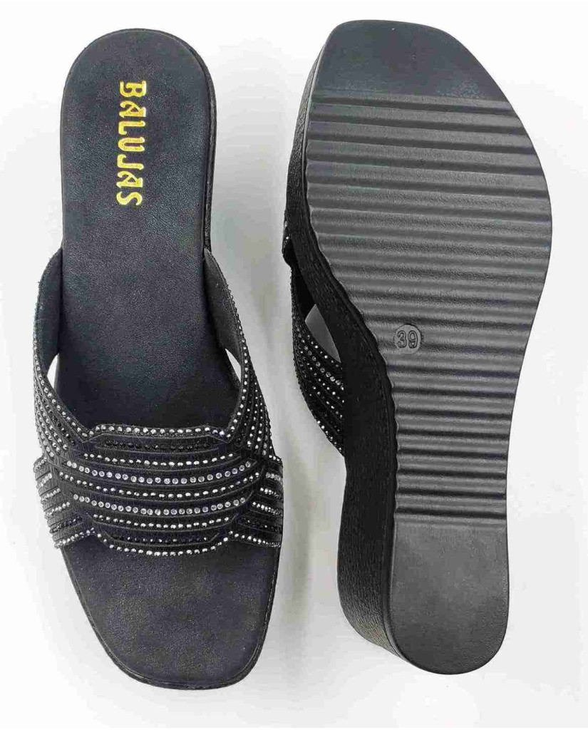 917: Balujas Black Wedge Heel Ladies Slipper