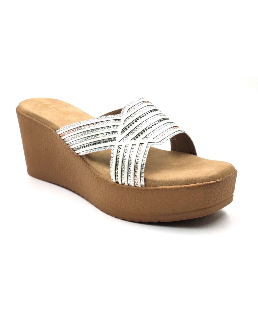 917: Balujas White Wedge Heel Ladies Slipper
