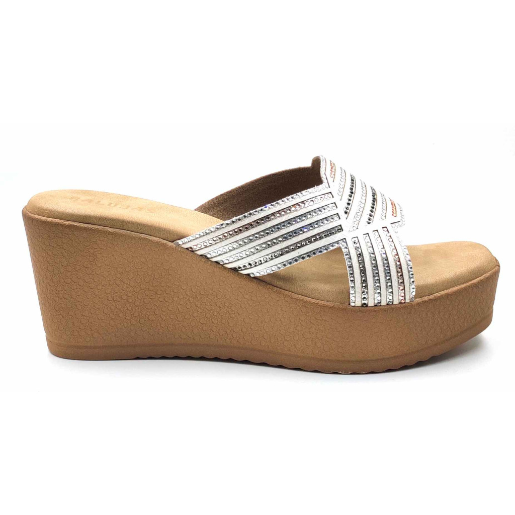 917: Balujas White Wedge Heel Ladies Slipper