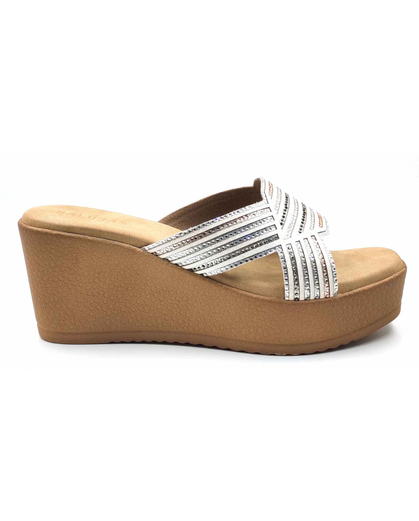 917: Balujas White Wedge Heel Ladies Slipper