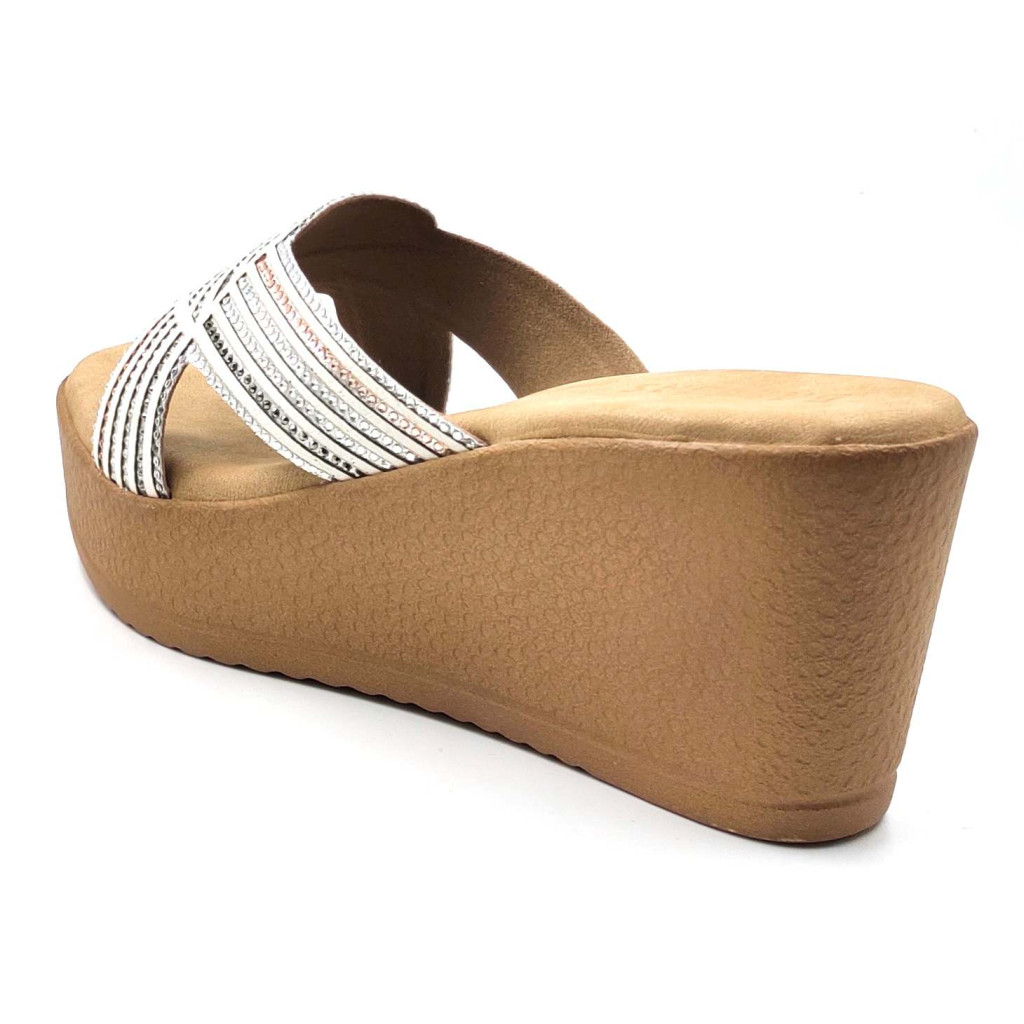 917: Balujas White Wedge Heel Ladies Slipper