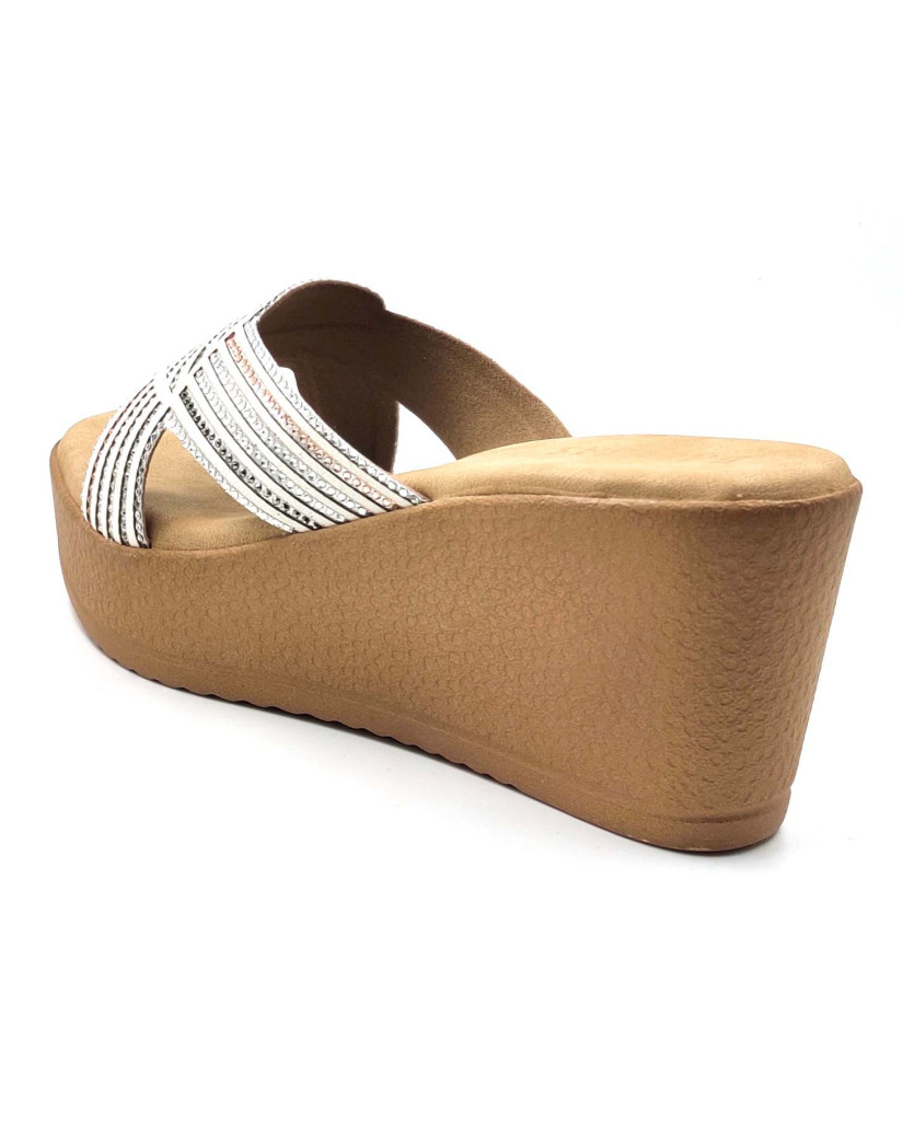 917: Balujas White Wedge Heel Ladies Slipper