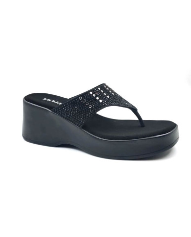 10515: Balujas Black Wedge Heel Ladies Slipper