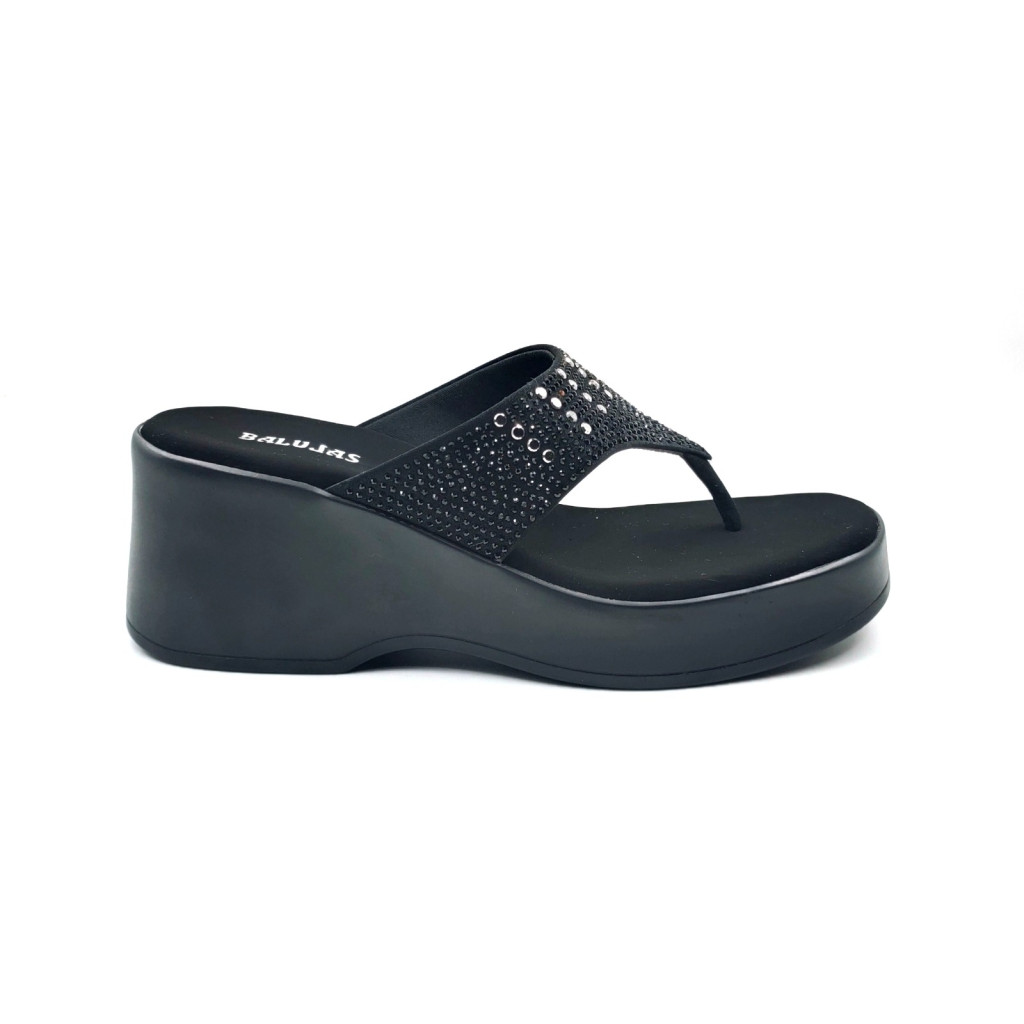 10515: Balujas Black Wedge Heel Ladies Slipper