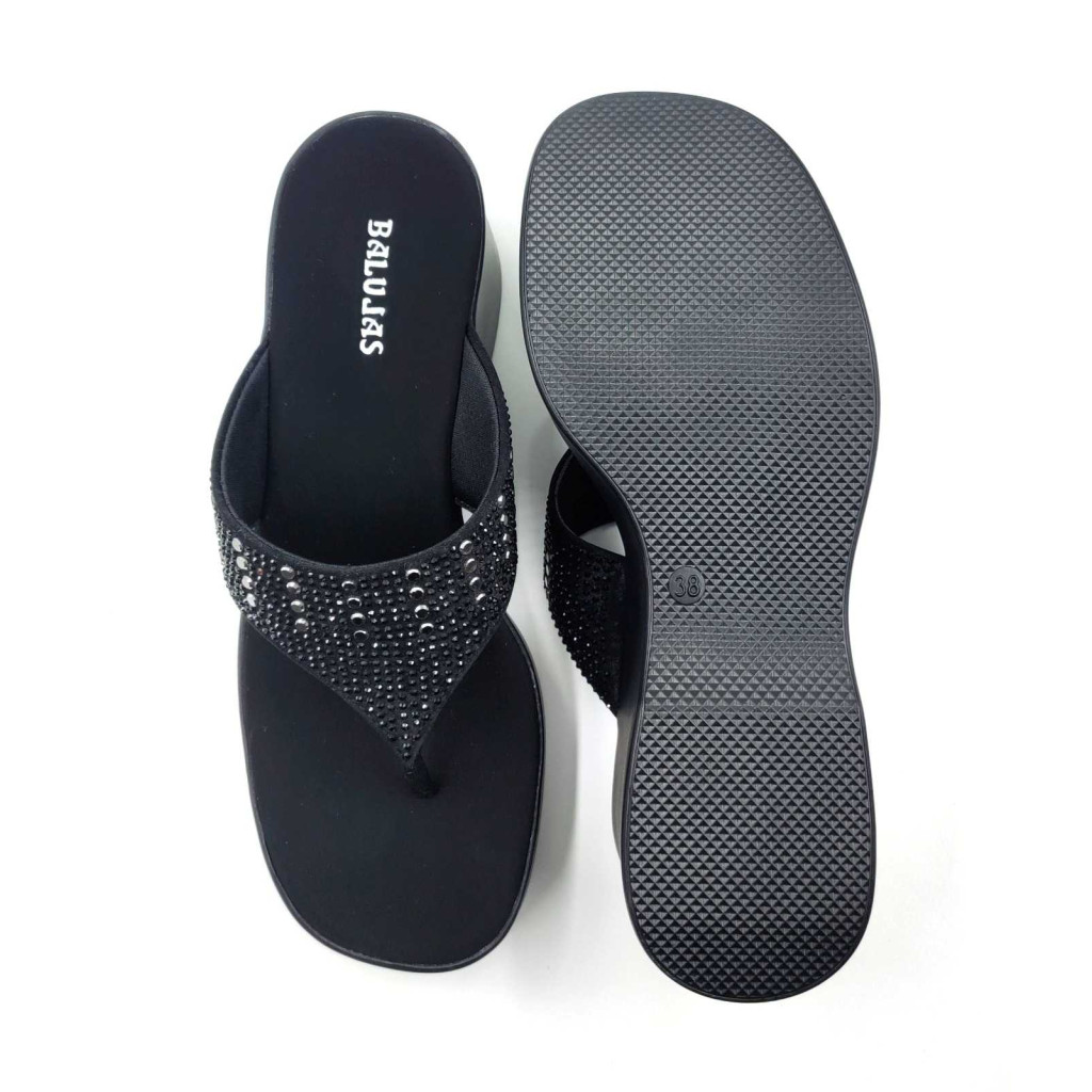 10515: Balujas Black Wedge Heel Ladies Slipper