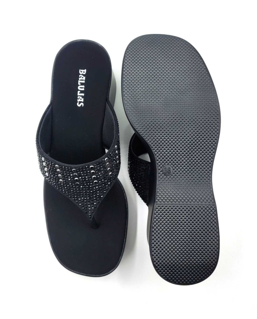 10515: Balujas Black Wedge Heel Ladies Slipper