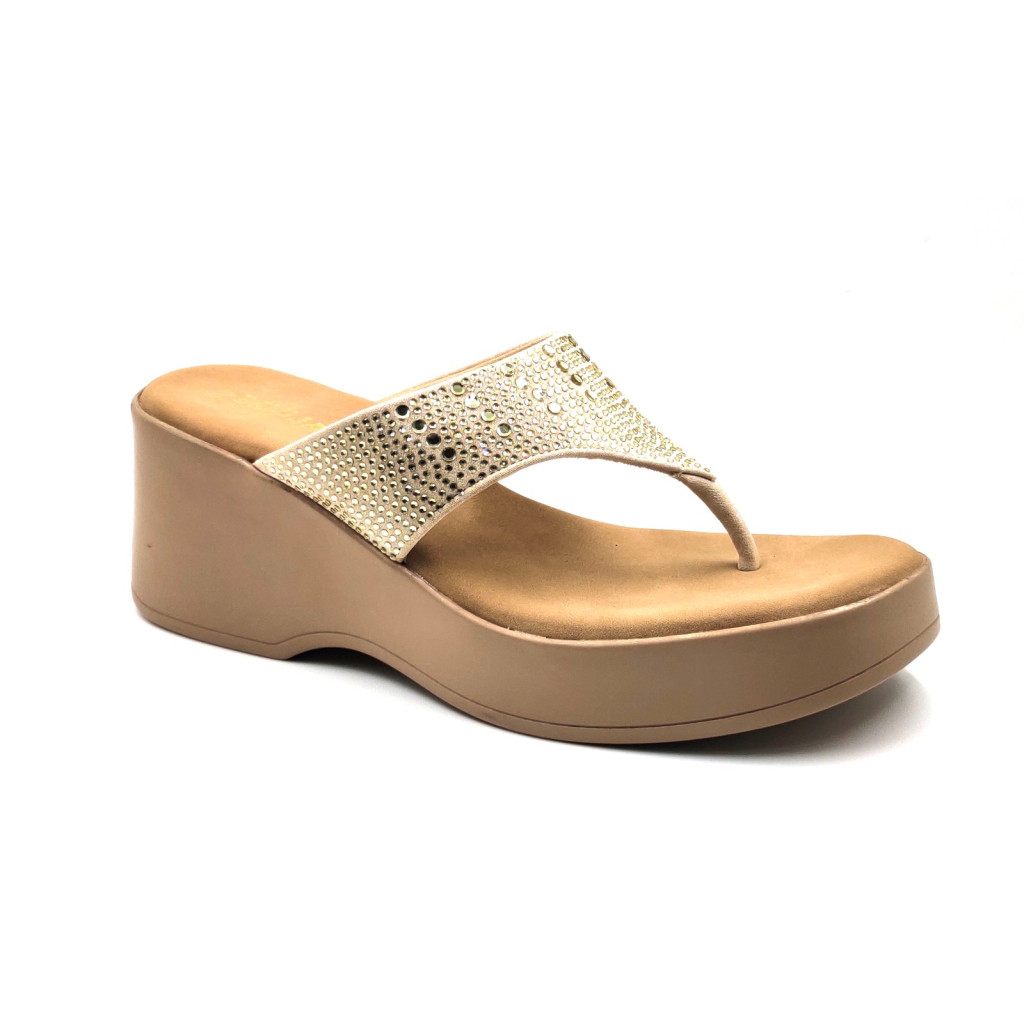 10515: Balujas Gold Wedge Heel Ladies Slipper