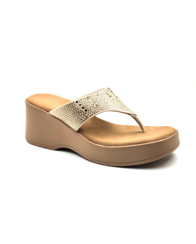 10515: Balujas Gold Wedge Heel Ladies Slipper