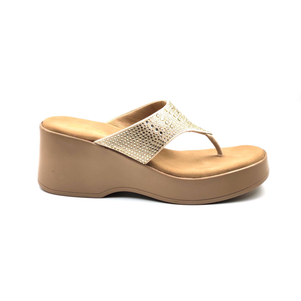 10515: Balujas Gold Wedge Heel Ladies Slipper
