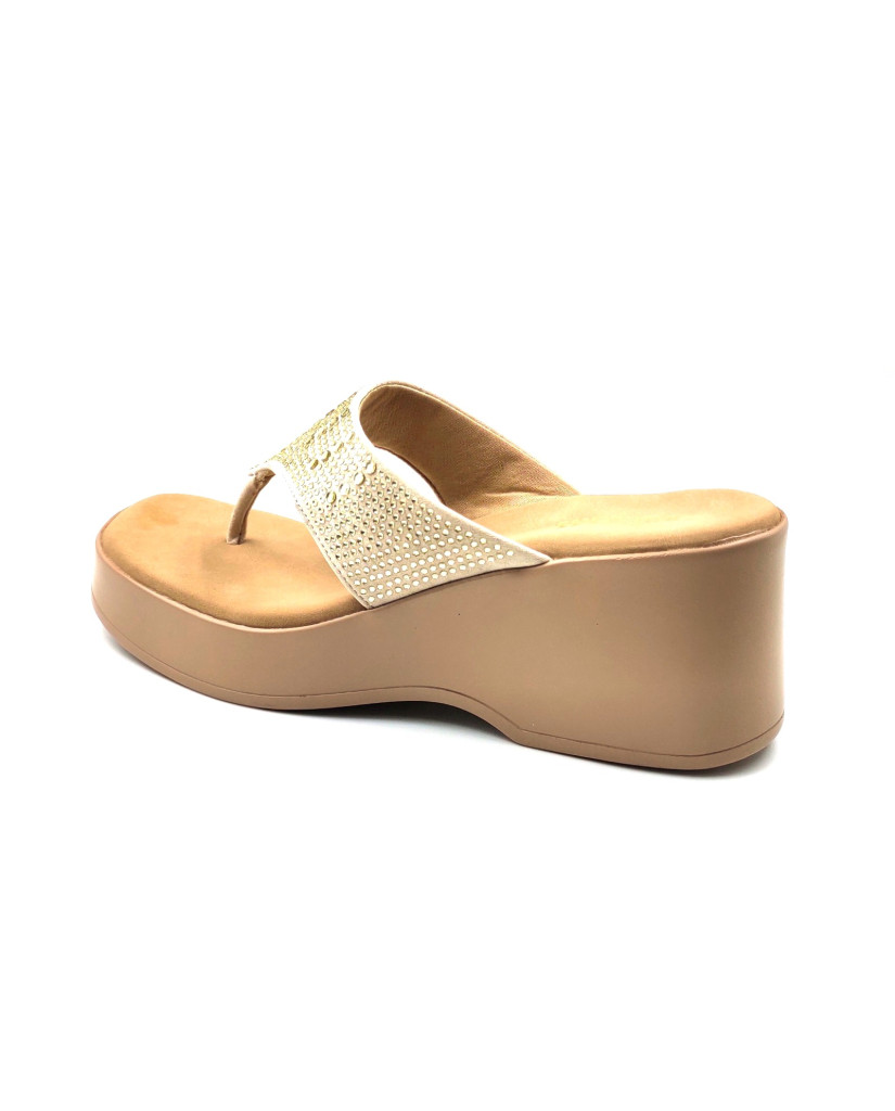 10515: Balujas Gold Wedge Heel Ladies Slipper