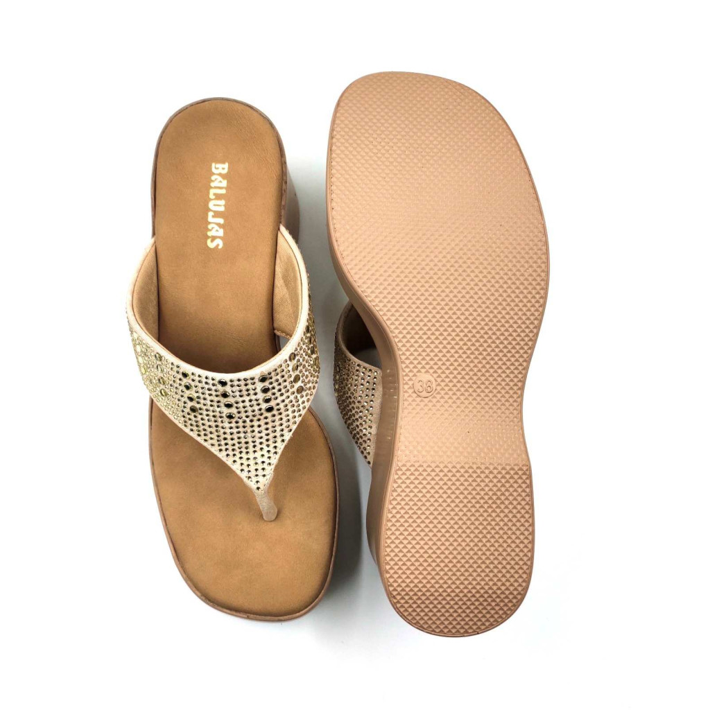 10515: Balujas Gold Wedge Heel Ladies Slipper