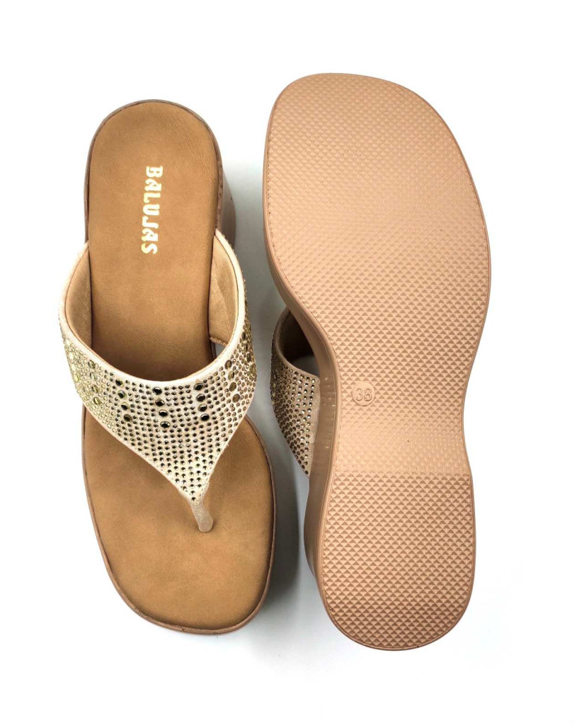 10515: Balujas Gold Wedge Heel Ladies Slipper