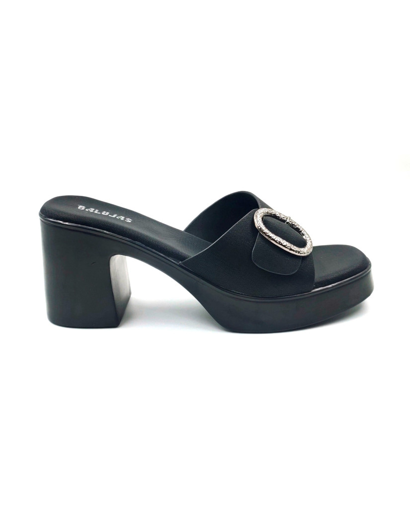 11016: Balujas Black Block Heel Slipper