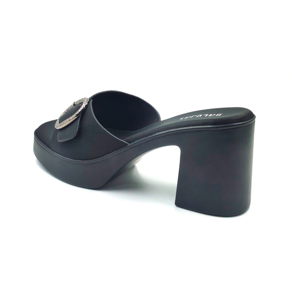 11016: Balujas Black Block Heel Slipper
