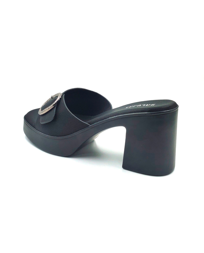 11016: Balujas Black Block Heel Slipper