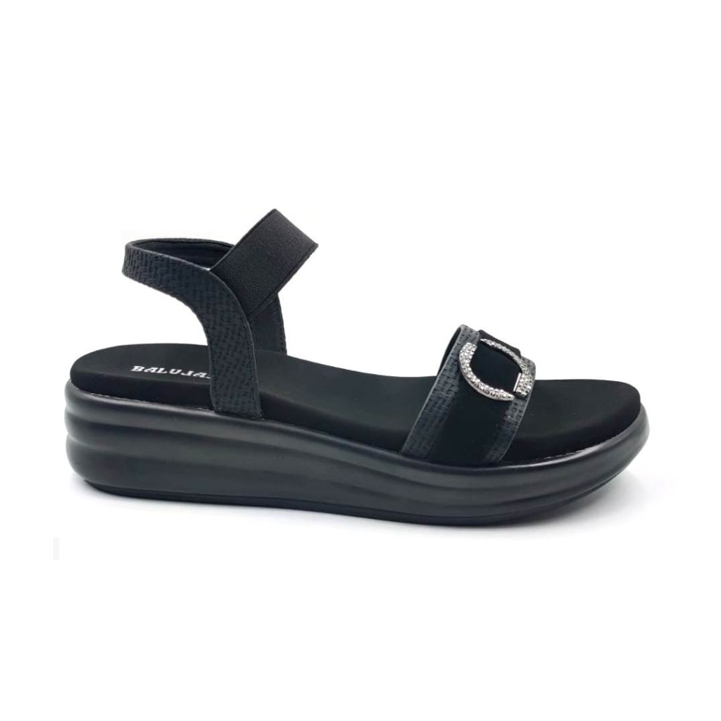 11392: Balujas Black Wedge Heel Sandals