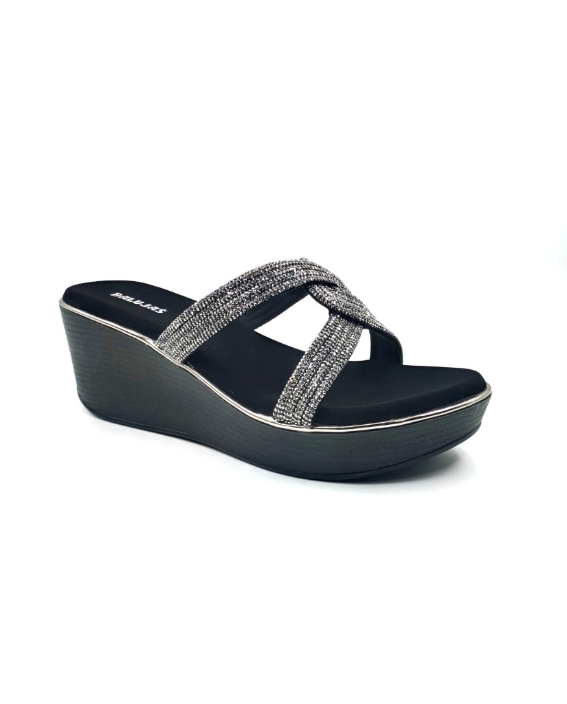 11519: Balujas Black Wedge Heel Slipper