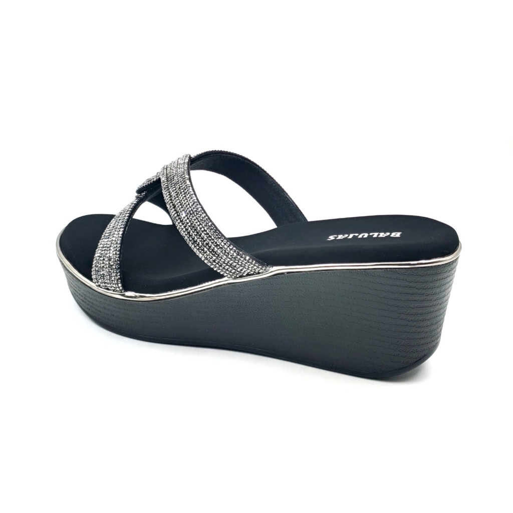 11519: Balujas Black Wedge Heel Slipper