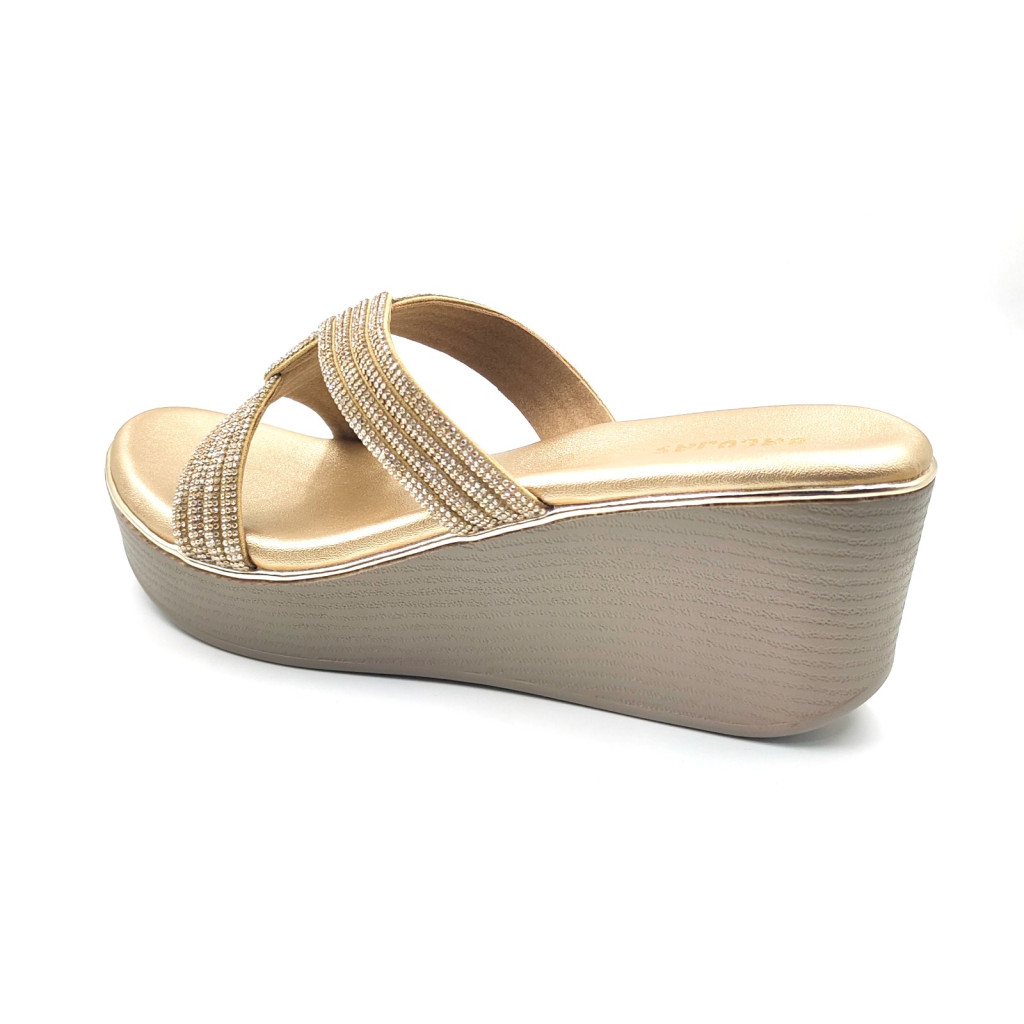 11519: Balujas Gold Wedge Heel Slipper