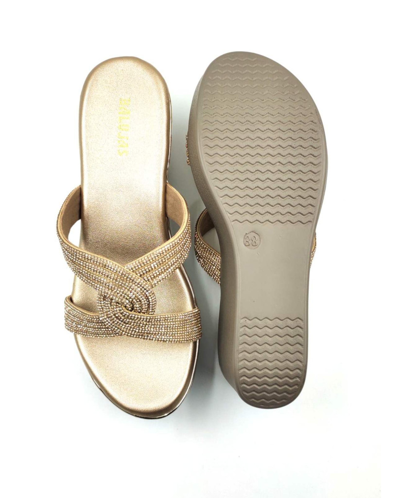 11519: Balujas Gold Wedge Heel Slipper