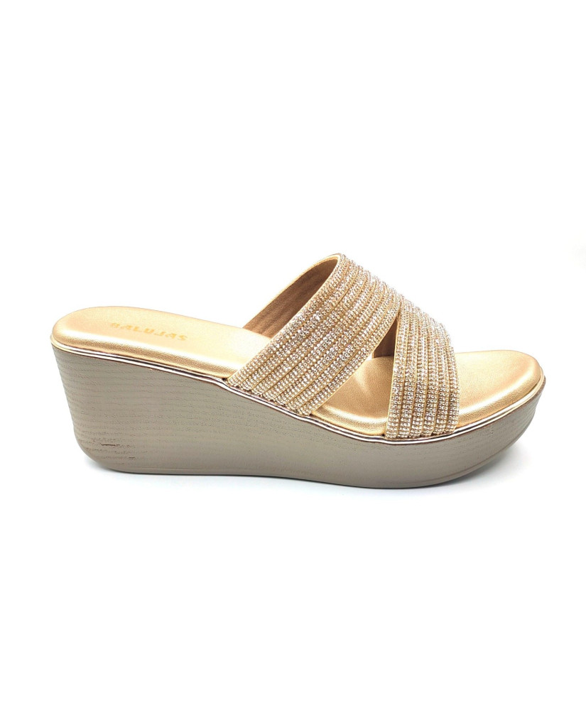 11521: Balujas Gold Wedge Heel Slipper