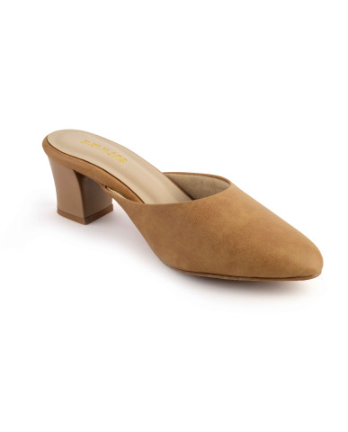 B-265: Balujas Beige Block Heel Slipper