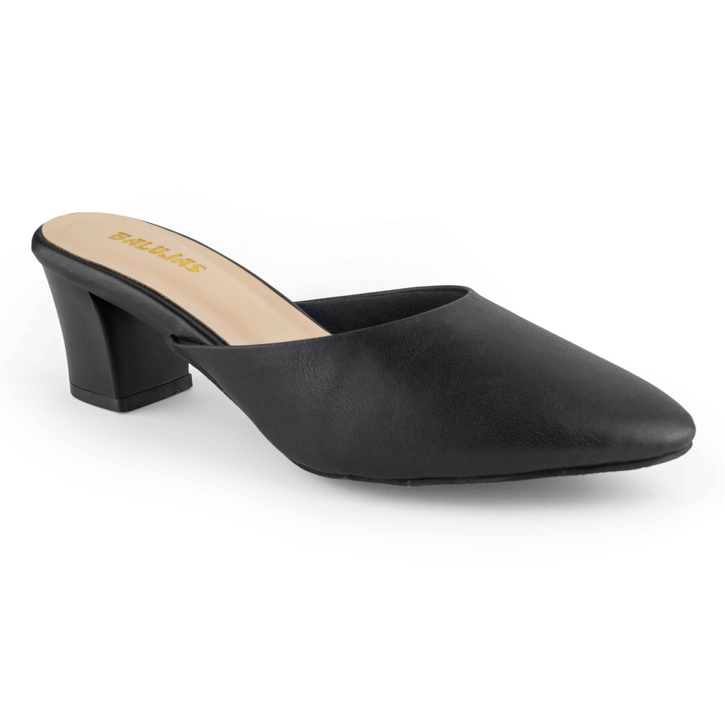 B-265: Balujas Black Block Heel Slipper
