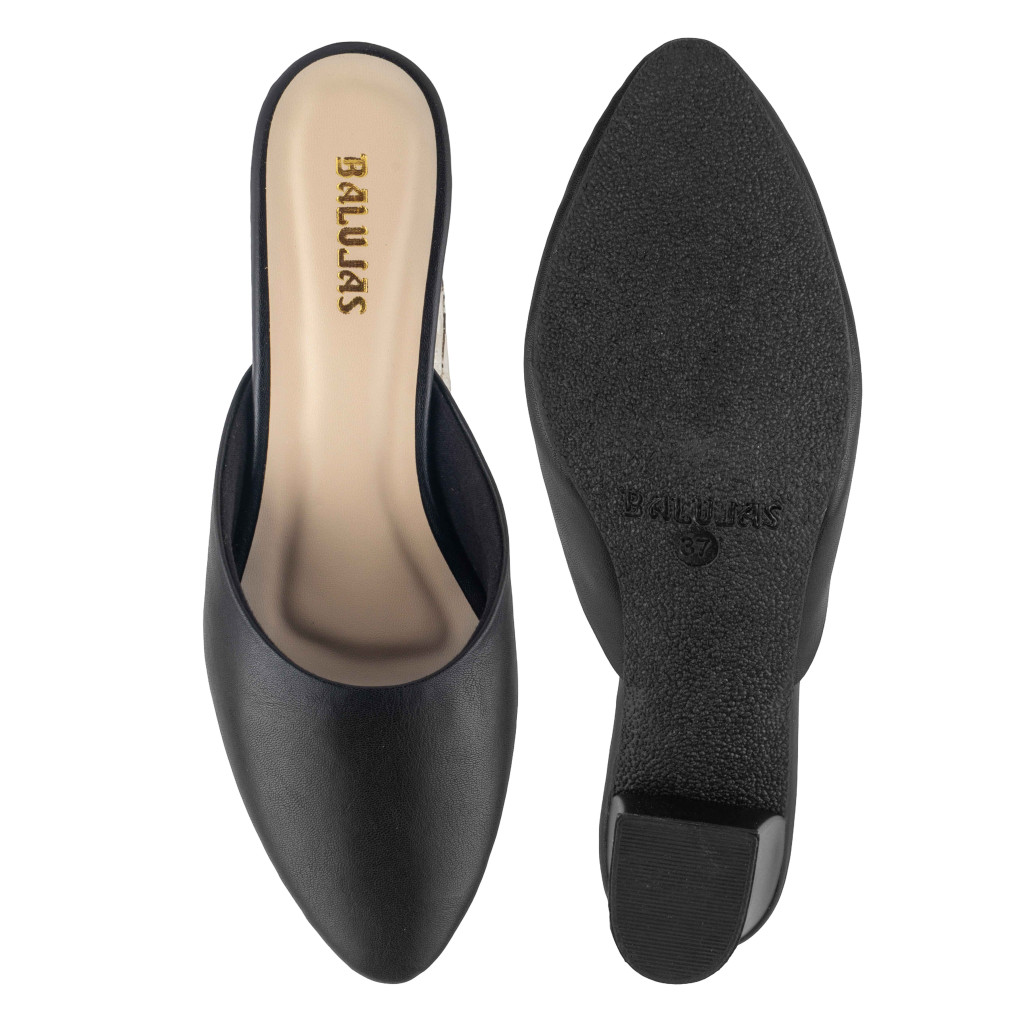 B-265: Balujas Black Block Heel Slipper