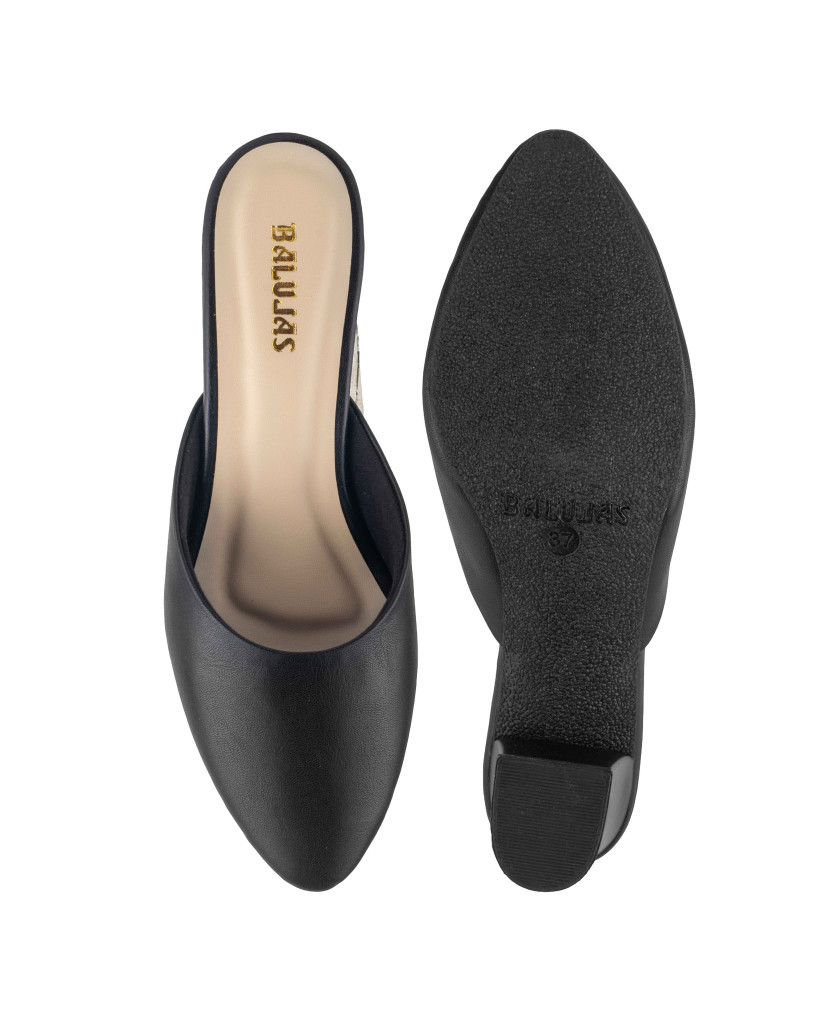 B-265: Balujas Black Block Heel Slipper