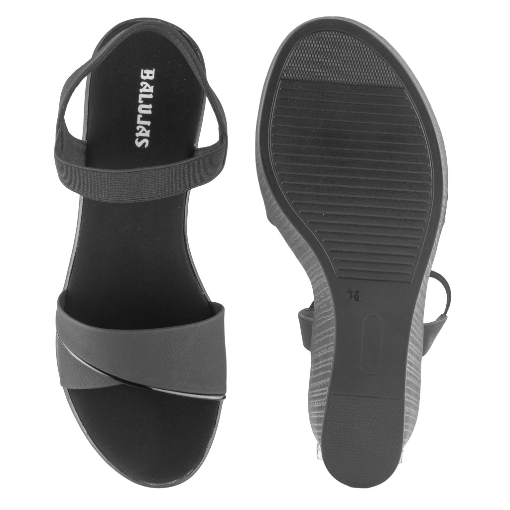 11635 : Balujas Black Wedge Heel Sandals
