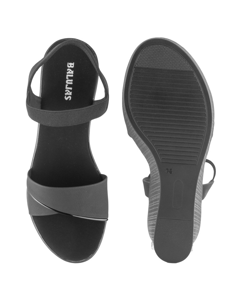 11635 : Balujas Black Wedge Heel Sandals