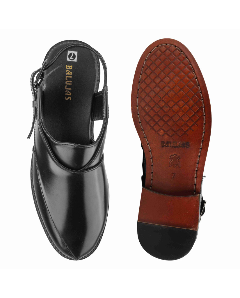 1055: Balujas Black Leather Peshawari