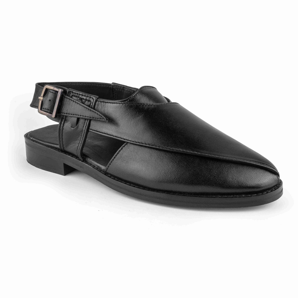 1082 : Balujas Black Leather Peshawari