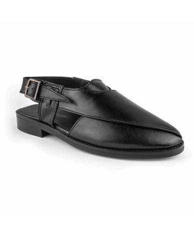 1082 : Balujas Black Leather Peshawari